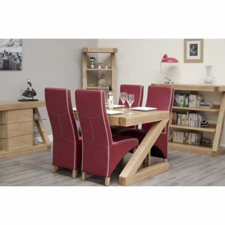 Z Solid Oak Dining Table and Four Leather Chairs Set
